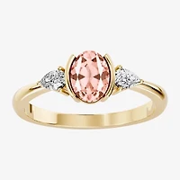 Womens 1/5 CT. Genuine Pink Morganite 10K Gold Oval 3-Stone Cocktail Ring