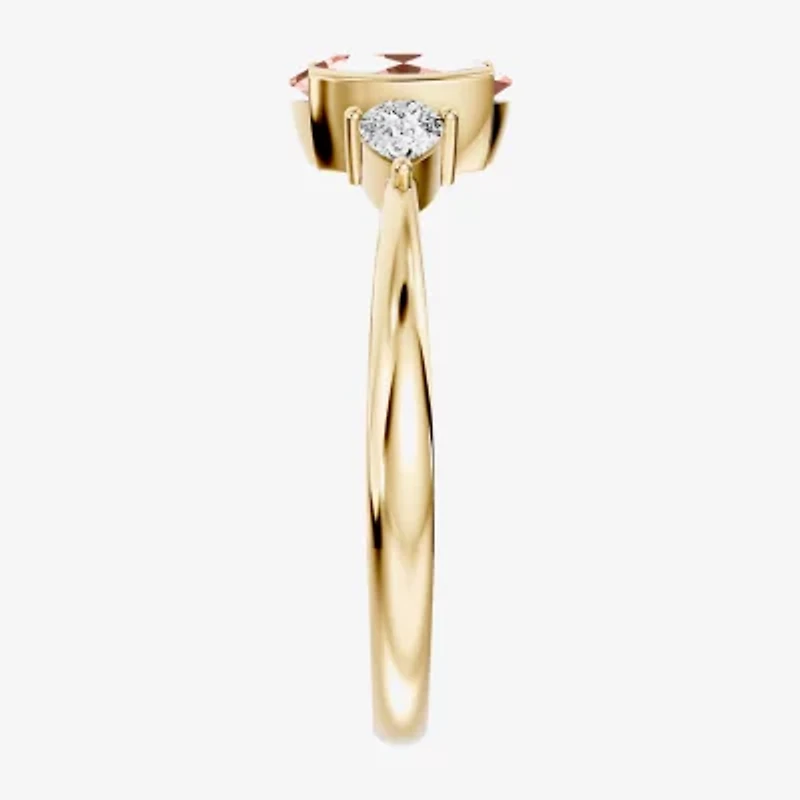 Womens 1/5 CT. Genuine Pink Morganite 10K Gold Oval 3-Stone Cocktail Ring