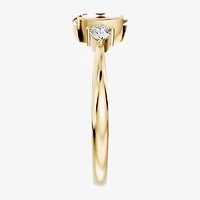 Womens 1/5 CT. Genuine Pink Morganite 10K Gold Oval 3-Stone Cocktail Ring