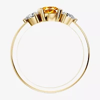 Womens 1/5 CT. Genuine Yellow Citrine 10K Gold Oval 3-Stone Cocktail Ring