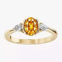 Womens 1/5 CT. Genuine Yellow Citrine 10K Gold Oval 3-Stone Cocktail Ring