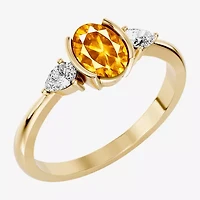 Womens 1/5 CT. Genuine Yellow Citrine 10K Gold Oval 3-Stone Cocktail Ring