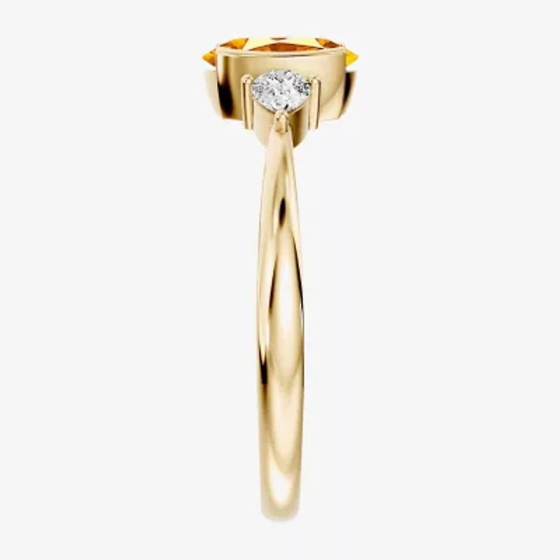 Womens 1/5 CT. Genuine Yellow Citrine 10K Gold Oval 3-Stone Cocktail Ring