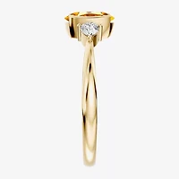 Womens 1/5 CT. Genuine Yellow Citrine 10K Gold Oval 3-Stone Cocktail Ring