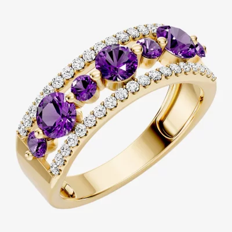 Womens 1/2 CT. T.W. Genuine Purple Amethyst 10K Gold Round Band