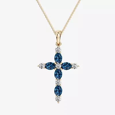 Cross Womens 1/4 CT. T.W. Genuine Blue Topaz 10K Gold Cross 18 Inch Pendant Necklace