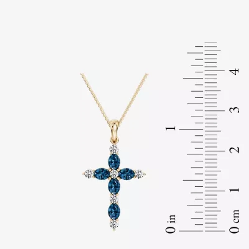 Cross Womens 1/4 CT. T.W. Genuine Blue Topaz 10K Gold Cross 18 Inch Pendant Necklace
