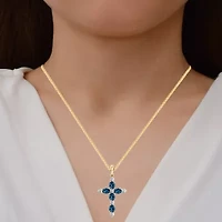 Cross Womens 1/4 CT. T.W. Genuine Blue Topaz 10K Gold Cross 18 Inch Pendant Necklace