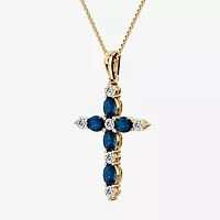 Cross Womens 1/4 CT. T.W. Genuine Blue Topaz 10K Gold Cross 18 Inch Pendant Necklace