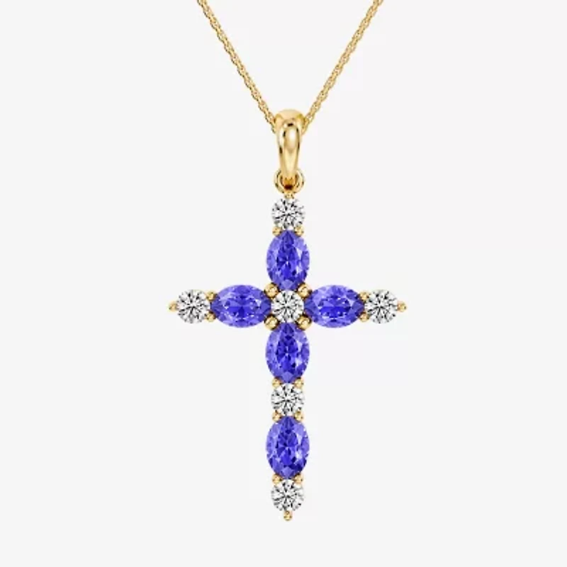 Cross Womens 1/4 CT. T.W. Genuine Blue Tanzanite 10K Gold Cross 18 Inch Pendant Necklace