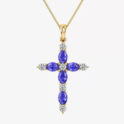 Cross Womens 1/4 CT. T.W. Genuine Blue Tanzanite 10K Gold Cross 18 Inch Pendant Necklace