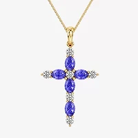 Cross Womens 1/4 CT. T.W. Genuine Blue Tanzanite 10K Gold Cross 18 Inch Pendant Necklace