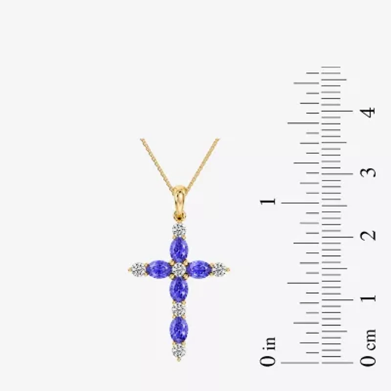 Cross Womens 1/4 CT. T.W. Genuine Blue Tanzanite 10K Gold Cross 18 Inch Pendant Necklace