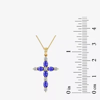 Cross Womens 1/4 CT. T.W. Genuine Blue Tanzanite 10K Gold Cross 18 Inch Pendant Necklace