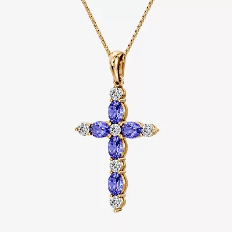Cross Womens 1/4 CT. T.W. Genuine Blue Tanzanite 10K Gold Cross 18 Inch Pendant Necklace