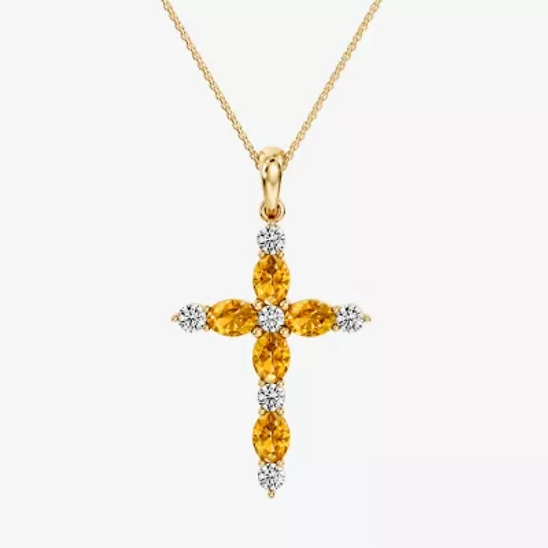 Cross Womens 1/4 CT. T.W. Genuine Yellow Citrine 10K Gold Cross 18 Inch Pendant Necklace