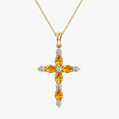 Cross Womens 1/4 CT. T.W. Genuine Yellow Citrine 10K Gold Cross 18 Inch Pendant Necklace