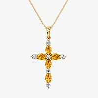 Cross Womens 1/4 CT. T.W. Genuine Yellow Citrine 10K Gold Cross 18 Inch Pendant Necklace