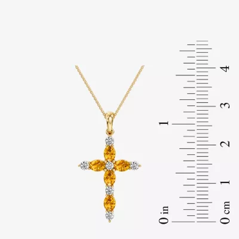 Cross Womens 1/4 CT. T.W. Genuine Yellow Citrine 10K Gold Cross 18 Inch Pendant Necklace