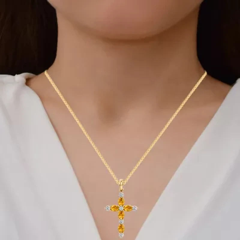 Cross Womens 1/4 CT. T.W. Genuine Yellow Citrine 10K Gold Cross 18 Inch Pendant Necklace