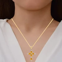 Cross Womens 1/4 CT. T.W. Genuine Yellow Citrine 10K Gold Cross 18 Inch Pendant Necklace