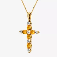 Cross Womens 1/4 CT. T.W. Genuine Yellow Citrine 10K Gold Cross 18 Inch Pendant Necklace