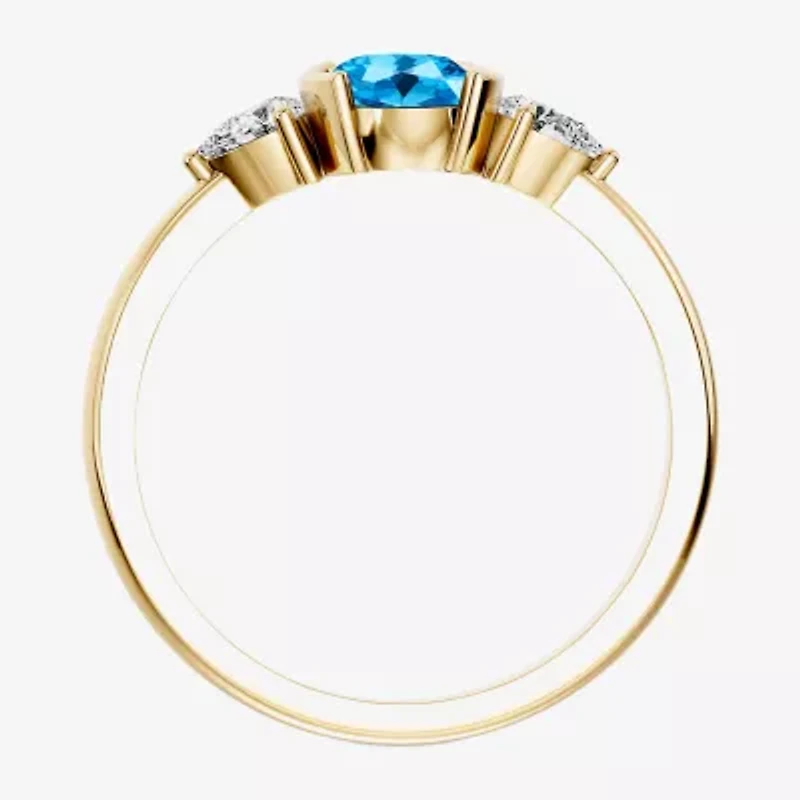 Womens 1/5 CT. Genuine Blue Topaz 10K Gold Oval 3-Stone Cocktail Ring