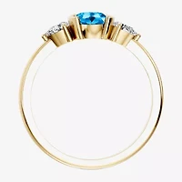 Womens 1/5 CT. Genuine Blue Topaz 10K Gold Oval 3-Stone Cocktail Ring