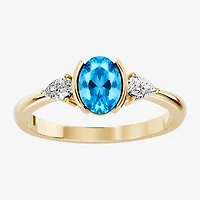 Womens 1/5 CT. Genuine Blue Topaz 10K Gold Oval 3-Stone Cocktail Ring