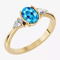 Womens 1/5 CT. Genuine Blue Topaz 10K Gold Oval 3-Stone Cocktail Ring