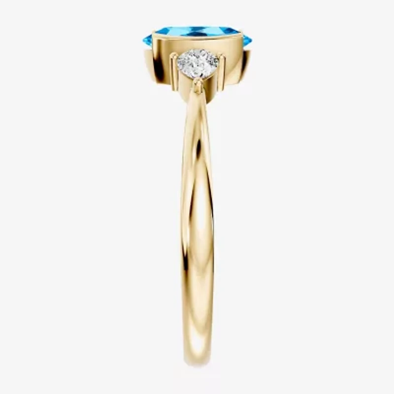 Womens 1/5 CT. Genuine Blue Topaz 10K Gold Oval 3-Stone Cocktail Ring