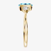 Womens 1/5 CT. Genuine Blue Topaz 10K Gold Oval 3-Stone Cocktail Ring