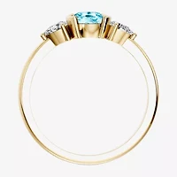 Womens 1/5 CT. Genuine Blue Aquamarine 10K Gold Oval 3-Stone Cocktail Ring