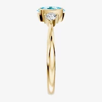 Womens 1/5 CT. Genuine Blue Aquamarine 10K Gold Oval 3-Stone Cocktail Ring