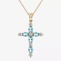 Cross Womens 1/4 CT. T.W. Genuine Blue Aquamarine 10K Gold Cross 18 Inch Pendant Necklace