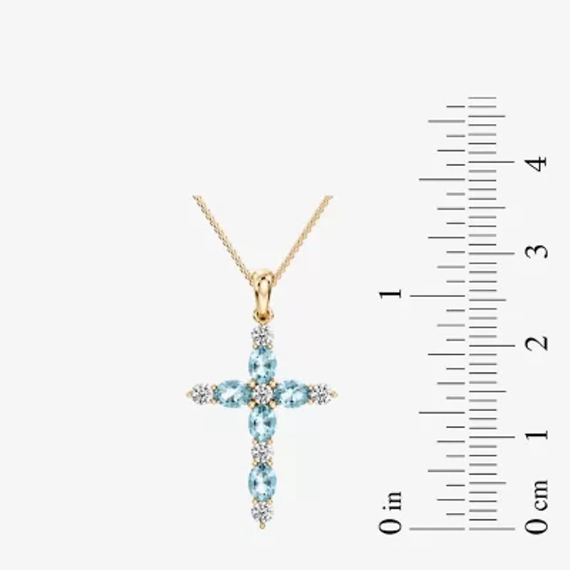 Cross Womens 1/4 CT. T.W. Genuine Blue Aquamarine 10K Gold Cross 18 Inch Pendant Necklace