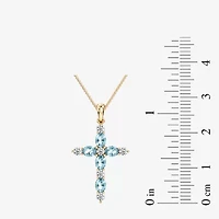 Cross Womens 1/4 CT. T.W. Genuine Blue Aquamarine 10K Gold Cross 18 Inch Pendant Necklace