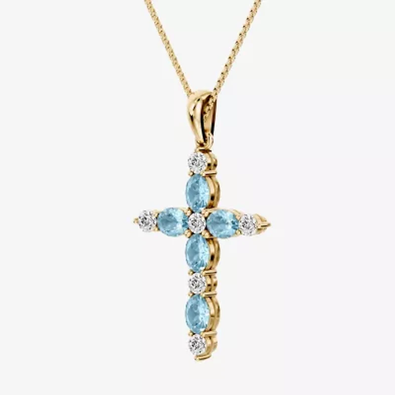 Cross Womens 1/4 CT. T.W. Genuine Blue Aquamarine 10K Gold Cross 18 Inch Pendant Necklace