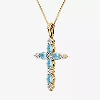 Cross Womens 1/4 CT. T.W. Genuine Blue Aquamarine 10K Gold Cross 18 Inch Pendant Necklace