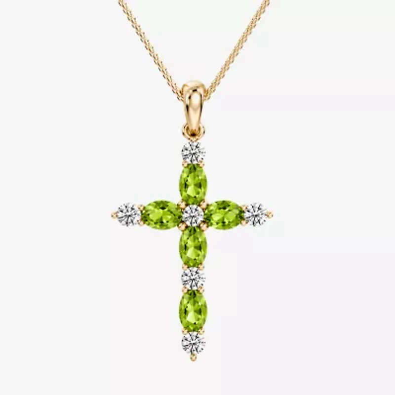 Cross Womens 1/4 CT. T.W. Genuine Green Peridot 10K Gold Cross 18 Inch Pendant Necklace