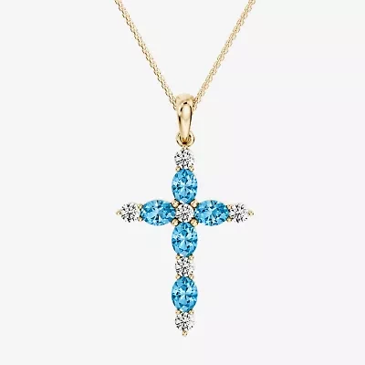 Cross Womens 1/4 CT. T.W. Genuine Blue Topaz 10K Gold Cross 18 Inch Pendant Necklace