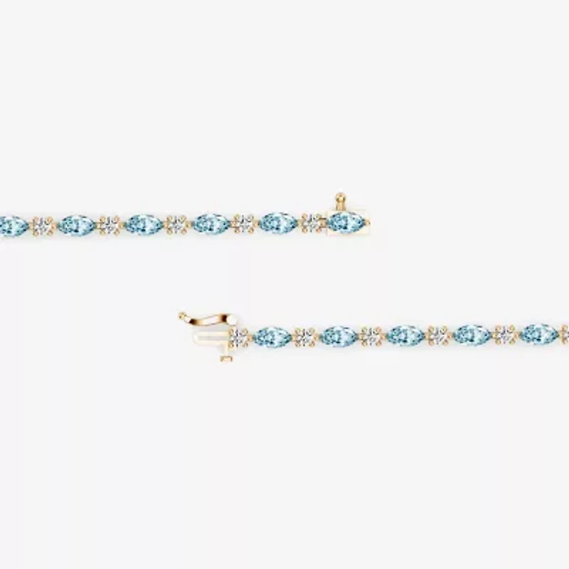 Womens 1 CT. T.W. Genuine Blue Aquamarine 10K Gold 7.5 Inch Tennis Bracelet