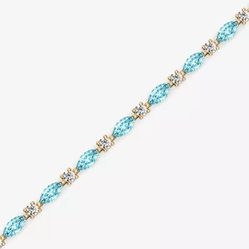 Womens 1 CT. T.W. Genuine Blue Aquamarine 10K Gold 7.5 Inch Tennis Bracelet