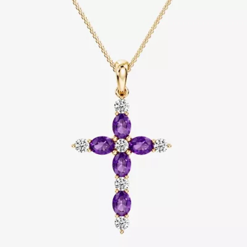 Cross Womens 1/4 CT. T.W. Genuine Purple Amethyst 10K Gold Cross 18 Inch Pendant Necklace