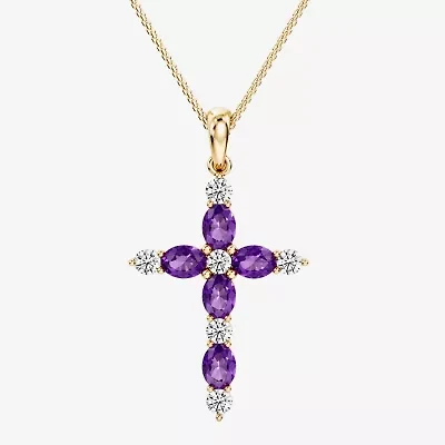 Cross Womens 1/4 CT. T.W. Genuine Purple Amethyst 10K Gold Cross 18 Inch Pendant Necklace