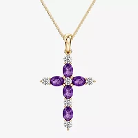 Cross Womens 1/4 CT. T.W. Genuine Purple Amethyst 10K Gold Cross 18 Inch Pendant Necklace
