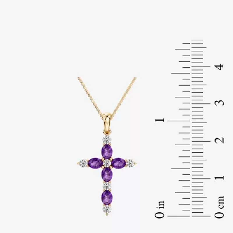 Cross Womens 1/4 CT. T.W. Genuine Purple Amethyst 10K Gold Cross 18 Inch Pendant Necklace