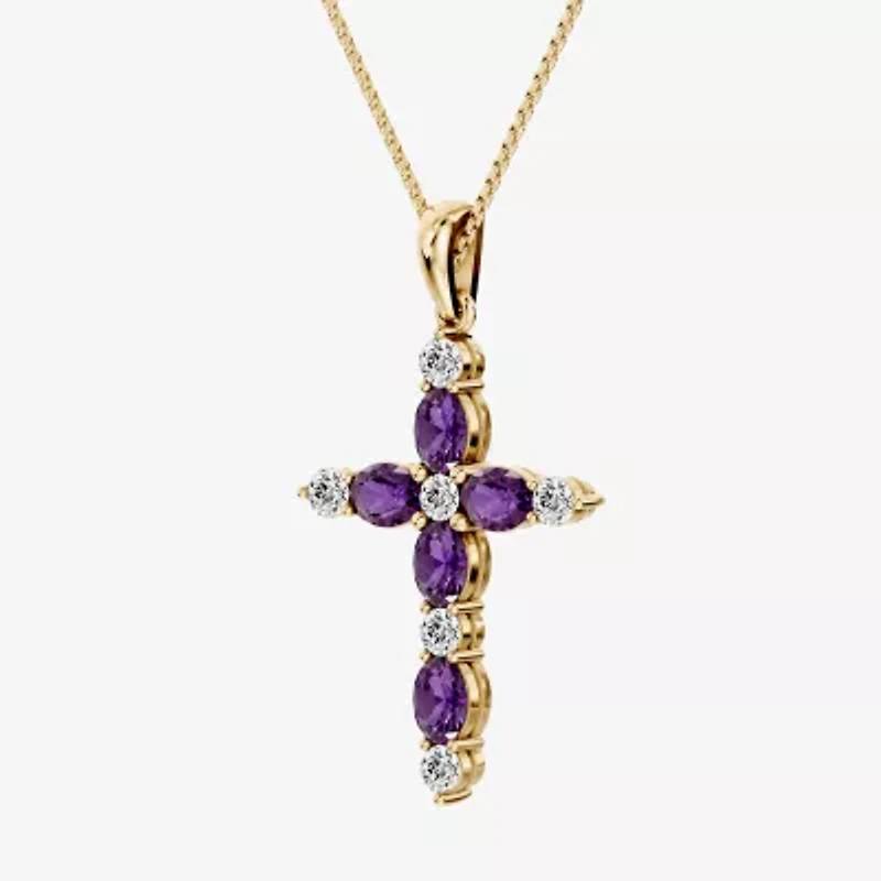 Cross Womens 1/4 CT. T.W. Genuine Purple Amethyst 10K Gold Cross 18 Inch Pendant Necklace