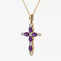 Cross Womens 1/4 CT. T.W. Genuine Purple Amethyst 10K Gold Cross 18 Inch Pendant Necklace