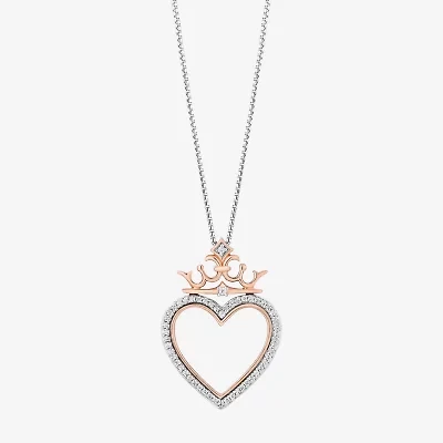 Enchanted Disney Fine Jewelry Womens 1/8 CT. T.W. Natural White Diamond 14K Rose Gold Over Silver Sterling Silver Crown Heart 18 Inch Pendant Necklace